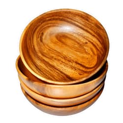 WRIGHTMART Acacia Wood Bowl Set of 4, 7” Round x 2” Tall, Perfect for Individual Portions, Salads, Snacks, and Desserts, Handmade, Rustic, Durable, Natural Bowls for Kitchen or Dining Table