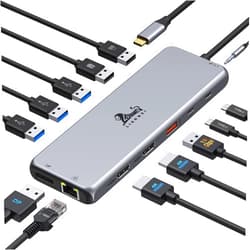 LIONWEI 13 in 1 USB C Docking Station - Dual Monitor, Triple Display, 8 USB C/A Ports, Ethernet, Audio - For MacBook, Dell, HP, Lenovo, Surface
