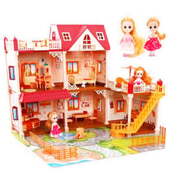 CUTE STONE Doll House for Girls, DIY 5-Room Dollhouse Playset wirh Furniture and Accessories, Dream Gift for Kids