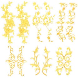 DRWATE 6 Pairs Gold Flower Embroidery Patch Sewing Craft Decoration Lace DIY Appliques for Wedding Prom Dress Clothes DIY Clothing Jean