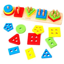 Coogam Wooden Sorting Stacking Montessori Toys, Shape Color Recognition Blocks Matching Puzzle Stacker Geometric Board Early Educational Puzzles for Years Old Boys and Girls