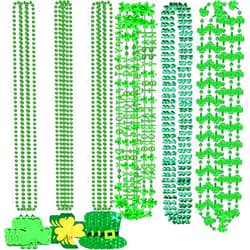 Zesliwy St. Patrick's Day Necklace Accessories, 18pcs St Patricks Day Shamrock Necklace Clover Green Bead Party Favors Irish Beer Decorations for Saint Paticks Day Decor