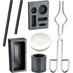 Geiserailie 7 Pieces Graphite Torch Melting Casting Kit, Including 2 Graphite Crucible Stir Stick, Graphite Casting Mould 5-in-1 Graphite Casting Ingot Mould, Quartz Crucible, Cylindrical Graphite, Tong for Melt