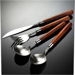 GULSARAYI Flatware Set 12 Piece Walnut Handle Silverware Set for 3, 18/10 Stainless Steel Home Kitchen Cutlery Utensils Include Knifes Teaspoons Forks and Spoons Tableware Set Durable Dishwasher Safe
