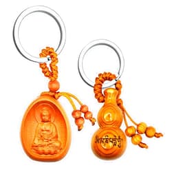 FAZOVIN Buddha Keychain with a Feng Shui Wu Lou Lucky Charm Protection Amulet Make of Peachwood