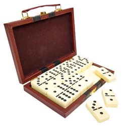 Playbees Dominos Set for Adults and Kids, Large Jumbo Double Six Dominoes Set with Spinner, Extra Thick Ivory Big Dominoes in Wooden Case, Family Game