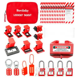Boviisky Lockout Tagout Kit- Hasps Set, Plug Lockout, Clamp on and Universal Multipole Circuit Breaker Lockouts，4 Loto Safety Padlocks, Lockout Tags, Nylon Ties with Pocket Bag, Keyed Different