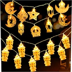 ANPHSIN 2pcs Ramadan Eid String Light, 20 LEDs Total Mubarak Decoration Light, Muslim Moon Star Ornaments, Kerosene Lantern String Decor for Islamic Indoor Outdoor Home Garden Party Supplies 5.4 ft