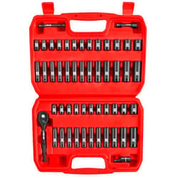 LLNDEI 1/4”Drive Impact Socket Set, 52 PCS Mechanic Tool Set with 72-Tooth Ratchet & Adapter, CR-V, Metric and SAE Sockets Storage Kit for Household Automotive Repair DIY Project