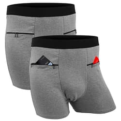 ANLINKSHINE Men's Boxer Briefs Secret Hidden Pocket, Travel Underwear with Secret Front Stash Pocket Panties (Gray) - 2 Packs
