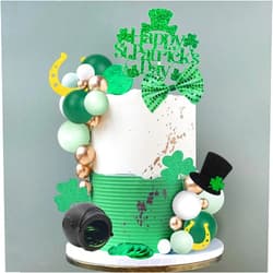 DRWATE St. Patrick's Day Cake Topper Lucky Three Leaf Clover Hat Horseshoe Cake Decorations for St. Patrick Irish Party Birthday Party Supplies Decorations (Style 01)