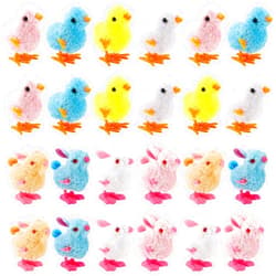 ZENFUN 24 Pcs Bunny Jumping Chick Wind Up Toys, Easter Chicken Plush Chicks Toys Hopping Windup Toy for Easter Egg Hunt Basket, Party Favors Gift, Not for Children Under 3 Years