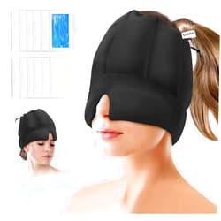 Voligo Migraine Ice Head Pack - Headache Relief Cap with Cold Compress, Cooling Gel Cap for Sinus Relief, Facial Cold Compress Head Cover for Tension, Stress and Hangover Relief(Black)