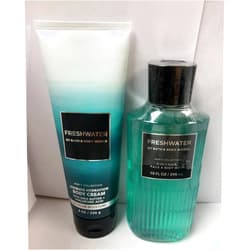 Bath & Body Works Bath and Body Works Men's Collection Freshwater 2 in 1 Hair and Body Wash 10 Oz and Body Cream 8 Oz.