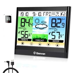 Geevon Weather Stations Wireless Indoor Outdoor Thermometer Hygrometer with Dew Point, Heat Index, Touch LCD Display Digital Weather Thermometer with Alarm Clock and Adjustable Backlight