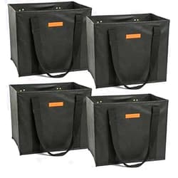 Gramercy Kitchen Company Gramercy Large Reusable Grocery Bags Heavy Duty 4 pack, Kitchen Reusable Shopping Bags With Handles, Foldable Grocery Tote bag - Washable and Reinforced With Thick Bottom and Sides (Black 4pcs)