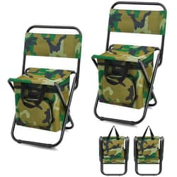 Jerify 2 Pcs Fishing Chair with Cooler Bag Multi-Function Foldable Compact Fishing Stool Hunting Chair Portable Backrest Stool with Folding Backpack for Finishing Camping Hunting Travel(Camo Color)