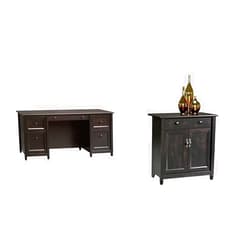 Sauder Edge Water Executive Desk and Utility Cart/Stand Bundle, Estate Black Finish, Desk Dimensions: L: 59.45