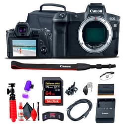 Canon EOS R Mirrorless Digital Camera (Body Only) (3075C002) + 64GB Memory Card + Case + Card Reader + Flex Tripod + Hand Strap + Cap Keeper + Memory Wallet + Cleaning Kit (Renewed)