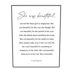 Buffay She Was Beautiful - F. Scott Fitzgerald Quote Wall Art - Encouragement Gift for Women Teen Girl Daughter Friends - Inspirational Poster- Minimalist Wall Décor - UNFRAMED PRINT (8