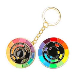 ZORZA 2Pcs Creative Artistic Color Wheel Brooch and Nicely Color Wheel Keychain Spinning Enamel Lapel Pins, Perfect for Backpacks and Sweaters
