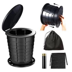 Moodooy Retractable Portable Toilet, Adjustable Height Foldiing Toilet with Lid, Portable Travel Toilet for Adults Kids, for Car/Camping/Hiking/Fishing/Long Trips/Beach, Essential for Outdoor Travel