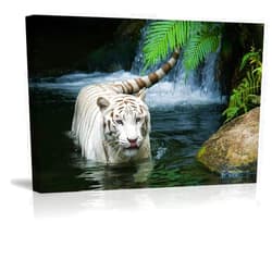Piy Painting White Tiger Picture Decor for Bedroom, PIY Gorgeous Wall Art of Ivory Tigress in Pond, Wild Life Theme Canvas Painting Prints on Canvas (1