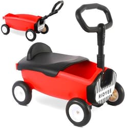 RIDYEE 2-in-1 Toy Wagon for Toddlers 1-3, Kids Wagon with Removable Seat and Adjustable Handlebar, Pull-Along Wagon, Baby Push Walker with 8L Large Basket, Steering Limit, DIY Sticker, Red
