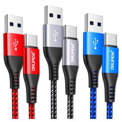 DRLIPEW USB C Cable(6ft 3-Pack), USB to USB C Fast Charger Cable Braided Type C Charging Cord for Samsung Galaxy S21 S22 S23 S24 Ultra S20 S10, iPhone 15/15 Pro/15 Pro Max, Moto G Stylus, Google Pixel 8 7