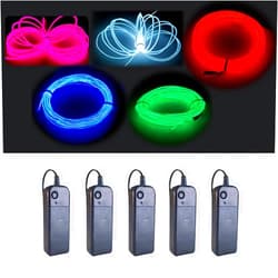 MaxLax EL Wire 5 Pack, 16.4ft Neon Light Wire Noise Reduction with Battery Pack(Green, Blue, Red, White, Pink)… (16.4ft)