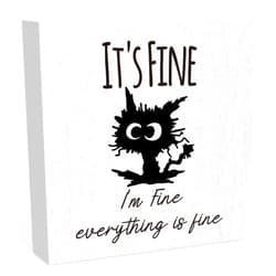 WRSUNT It's Fine I'M Fine Everything is Fine Sign, Black Cat Desk Decor, Funny Cat Office Desk Decorations for Home Tabletop Shelf, Cat Lover Gift for Women Men 5 X 5 in