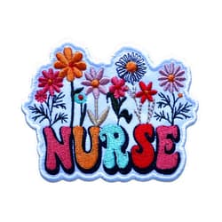5SECOM Floral Nurse Patch Embroidered Iron-On for Clothes Jackets Bags Hats and Accessories, Gifts for Nurse Size 4inches