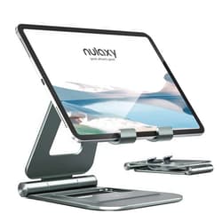 Nulaxy Aluminum Dual Foldable iPad Stand, Fully Adjustable Desktop Tablet Holder, iPad Accessories for Office Kindle Compatible with Mobile Devices iPad Pro/Air/Mini, iPhone Pro/Max/Plus, Gray