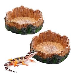 Relaqcc Reptile Water Dish Food Bowls, 2 Pcs Artificial Tree Trunk Reptile Tank Decor Bowl for Leopard Gecko Lizard Spider Scorpion Hermit Crabs