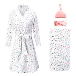 Miracle Baby Maternity Robe and Baby Swaddle Blanket, Matching Robe and Swaddle Set Mom and Baby, Hospital Labor and Delivery Gown