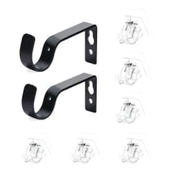 LANMU 2 Pack Heavy Duty Curtain Rod Holder Hooks for Windows and 6 Pack No Drill Curtain Rod Brackets Adhesive Curtain Rod Hangers