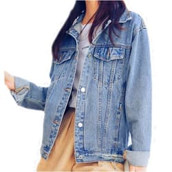 Saukiee Oversized Denim Jacket Distressed Boyfriend Jean Coat Jeans Trucker Jacket for Women Girls