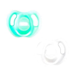 Tommee Tippee Ultra-Light Silicone Pacifier, 0-6 Months, Symmetrical One-Piece Design, BPA-Free Silicone Binkies, Blue/White, Pack of 2
