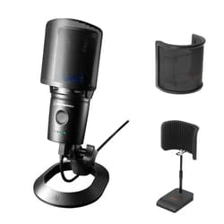 Audio-Technica Cardioid Condenser USB Microphone (AT2020USBXP) Bundle with Desktop Reflection Filter w/Mic Stand & Mic Pop Screen