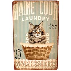 QKIODS Metal Sign Maine Coon Cat Laundry Sign Retro Metal Sign for Home Garden Coffee Wall Decor 8×12 Inch