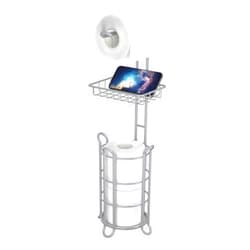 TreeLen Toilet Paper Roll Holder Stand Bathroom Tissue Holders Free Standing with Middle Shelf Storage Reserve Mega Rolls/Phone/Wipe-Gray