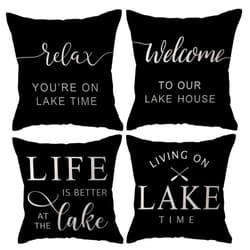 ULOVE LOVE YOURSELF Lake Welcome Throw Cushion Covers Relax You’re on Lake Time Pillow Covers Summer Lake House Decorative Pillowcase 18 x 18 Inch 4Pack For Lake Lovers Friends Gift,Lake Housewarming Gift (Black)