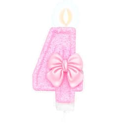 HIBILDER Pink Number 4 Candle for Girl Birthday Party Decorations, Girl 4th Birthday Party Decorations Supplies, 3D Bow Designed Pink Number Candles for Birthday Cake Topper Decorations (Pink 4 Candle)