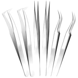 Mudder 6 Pcs Tweezers for Eyelash Extensions, Straight and Curved Stainless Steel, Individual Volume, Isolation Tweezers (Silver)