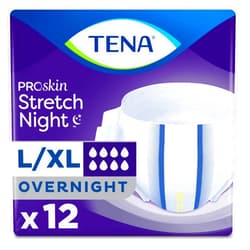 TENA ProSkin Overnight Stretch Brief, Incontinence Adult Protection, Super Absorbent, Large/Extra Large, 12count, Packaging May Vary