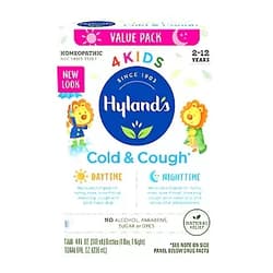 Hyland's Kids Cold Medicine for Ages 2+, Hylands 4 Kids Cold 'n Cough, Day and Night Value Pack, Syrup Cough Medicine for Kids, Nasal Decongestant, Allergy Relief, 4 Fl Oz Each Day & Night Value Pack