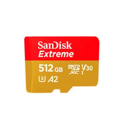 SanDisk 512GB Extreme microSDXC UHS-I Memory Card with Adapter - Up to 190MB/s, C10, U3, V30, 4K, 5K, A2, Micro SD Card - SDSQXAV-512G-GN6MA