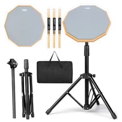 GrowDaily Drum Practice Pad Snare Drum Stand Set 12 In With Double Sided Silent Drum Pad, Drum sticks,Carrying Bag Adjustable Stand (Grey)