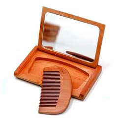 ICOMPY Portable Lady Momo Wooden Comb Set with Wooden Folding Hand Mirror Comb for Easy Carrying Makeup Mirror