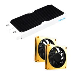 MOD-ONE Alphacool NexXxos ST30 Full Copper 240mm White Radiator V.2 and Apex Stealth Metal Power Fans (3000 RPM) Bundle, Gold